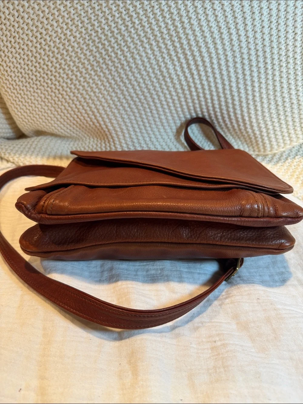 Victoria Leather   Cognac Leather Messenger Crossbody
